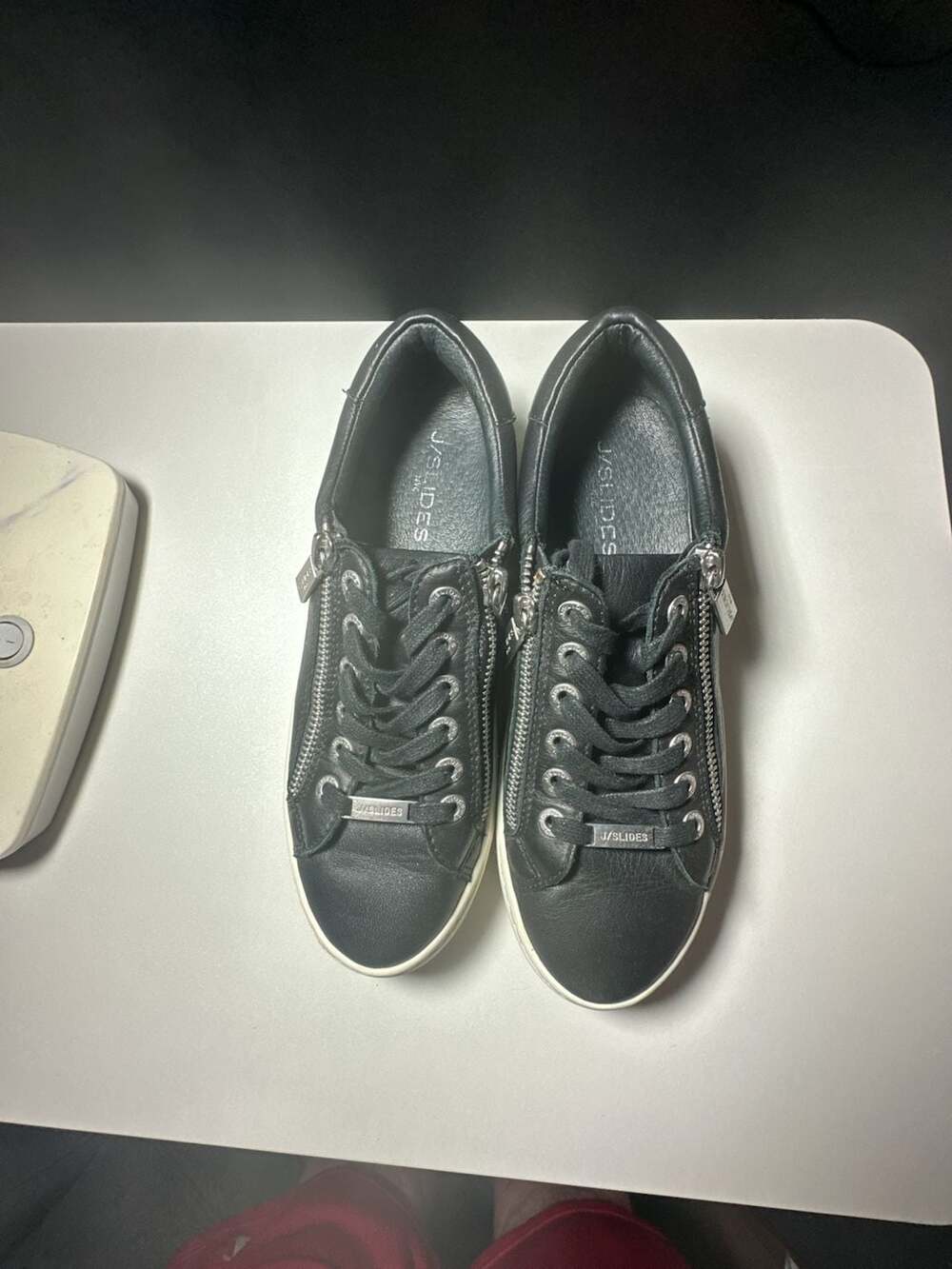 J/Slides Harling Black Leather Zip Platform Sneaker